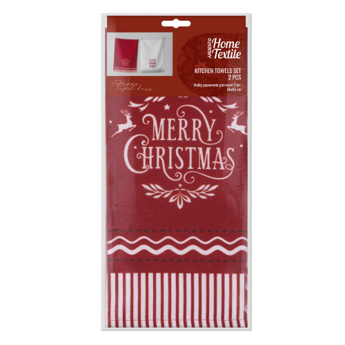 Набір кухонних рушничків Ardesto Happy Holidays, білий-червоний, 45 х 65 см. 2 шт.